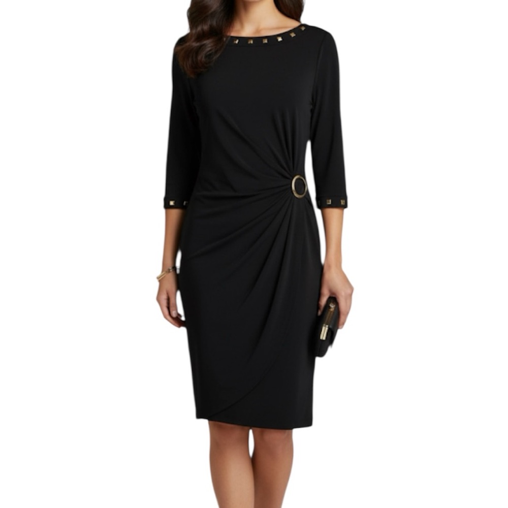 Tahari Black Dress Gold Studs‎ Ring Sz 16 Stretchy